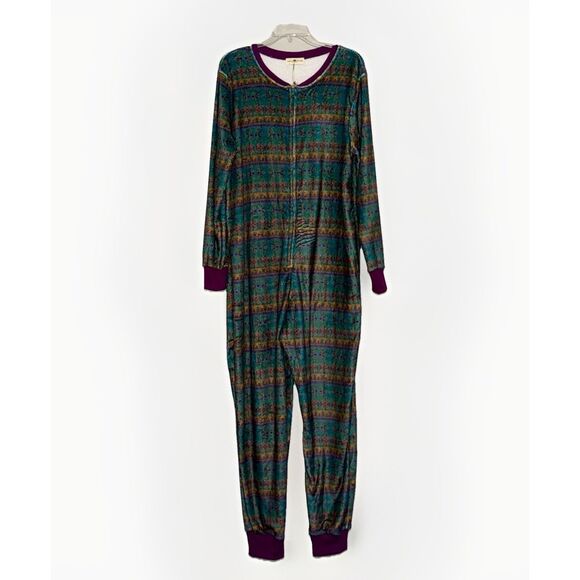 New Natural Life One Piece Pajamas L/XL Floral Boho Plush Fleece Jumpsuit Zip - Picture 3 of 15